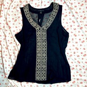 True Religion Sheer Black Sleeveless Blouse